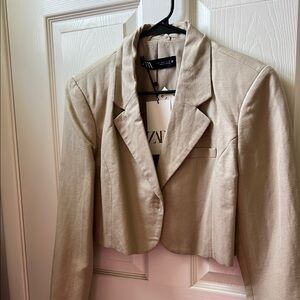 Zara Women's Cropped Tan Blazer Jacket